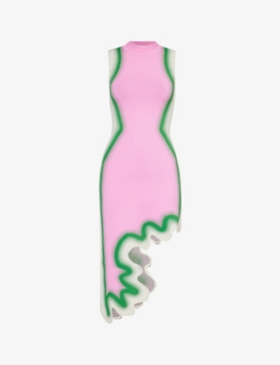 Ph5 Brooklyn Wavy Asymmetric Sleeveless Midi Dress In Rosy Glow