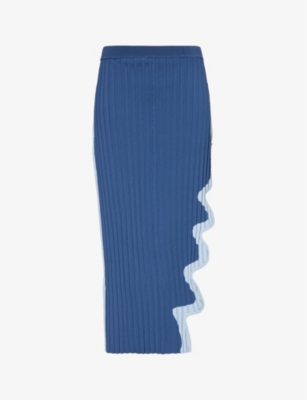 Shop Ph5 Women's Navy Asymmetric-hem Recycled Viscose-blend Midi Skirt