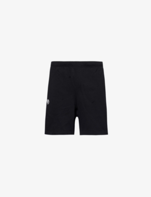 Aape Mens Black Text-print Brand-patch Cotton-blend Shorts