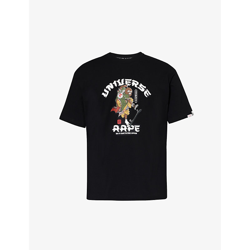 Shop Aape Men's Black Japan Graphic-print Cotton-jersey T-shirt