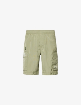 Aape Mens Khaki Brand-print Brand-tab Cotton-blend Cargo Shorts