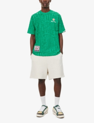 Shop Aape Men's Green Brand-patch Relaxed-fit Cotton-blend T-shirt
