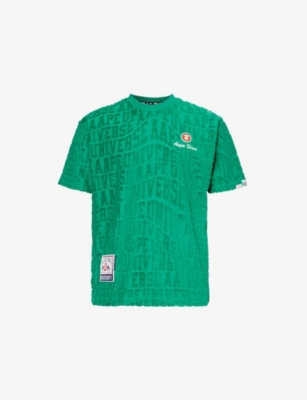 Shop Aape Men's Green Brand-patch Relaxed-fit Cotton-blend T-shirt
