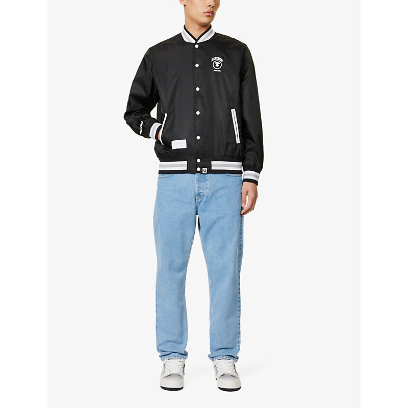 Shop Aape Men's Black Varsity Brand-embroidered Regular-fit Shell Jacket