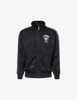 Shop Aape Men's Black Brand-appliqué Contrast-taped Woven Jacket
