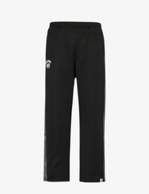 Shop Aape Men's Black Poly Brand-embroidered Woven Jogging Bottoms