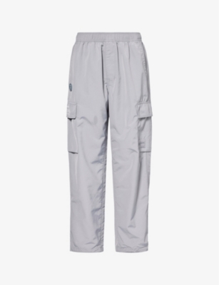Shop Aape Mens Light Grey Logo-appliqué Relaxed-fit Woven Cargo Trousers