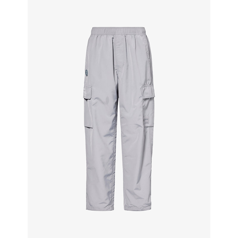 Shop Aape Men's Light Grey Logo-appliqué Relaxed-fit Woven Cargo Trousers