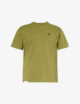 Shop Aape Mens Khaki Yellow One Point Logo-appliqué Cotton-jersey T-shirt