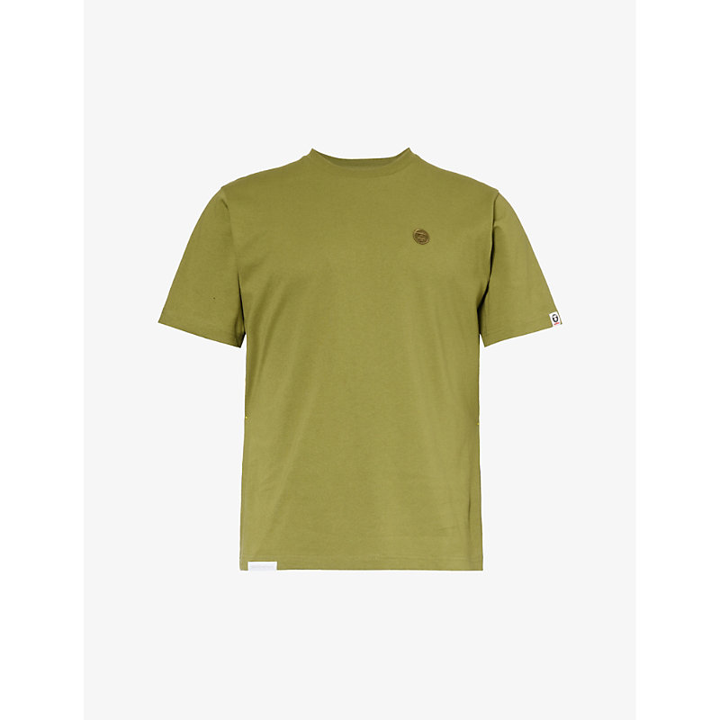 Shop Aape Men's Khaki Yellow One Point Logo-appliqué Cotton-jersey T-shirt