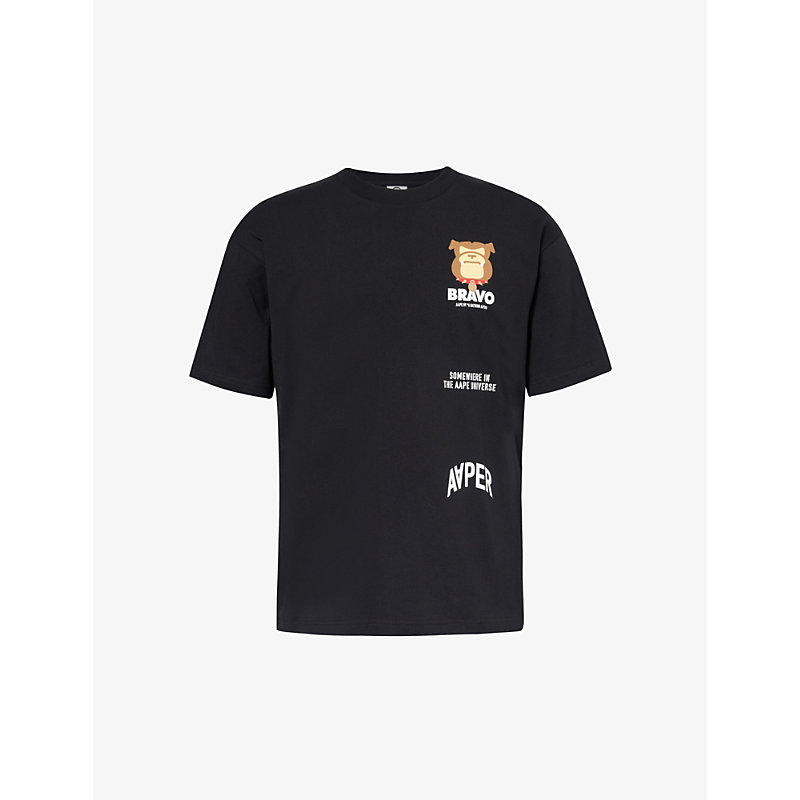 Shop Aape Men's Black Hip Hop Graphic-print Cotton-jersey T-shirt