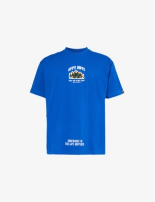 Shop Aape Men's Dark Blue Brand-tab Relaxed-fit Cotton-jersey T-shirt