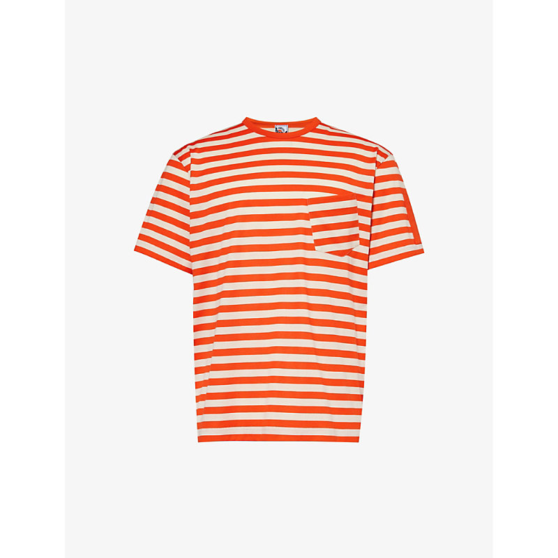 Sunspel Mens Orange Stone Wide Stripe X Nigel Cabourn Striped Cotton-jersey T-shirt
