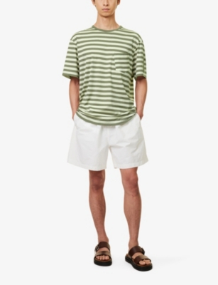 Shop Sunspel Men's Green Stone Wide Stripe X Nigel Cabourn Striped Cotton-jersey T-shirt
