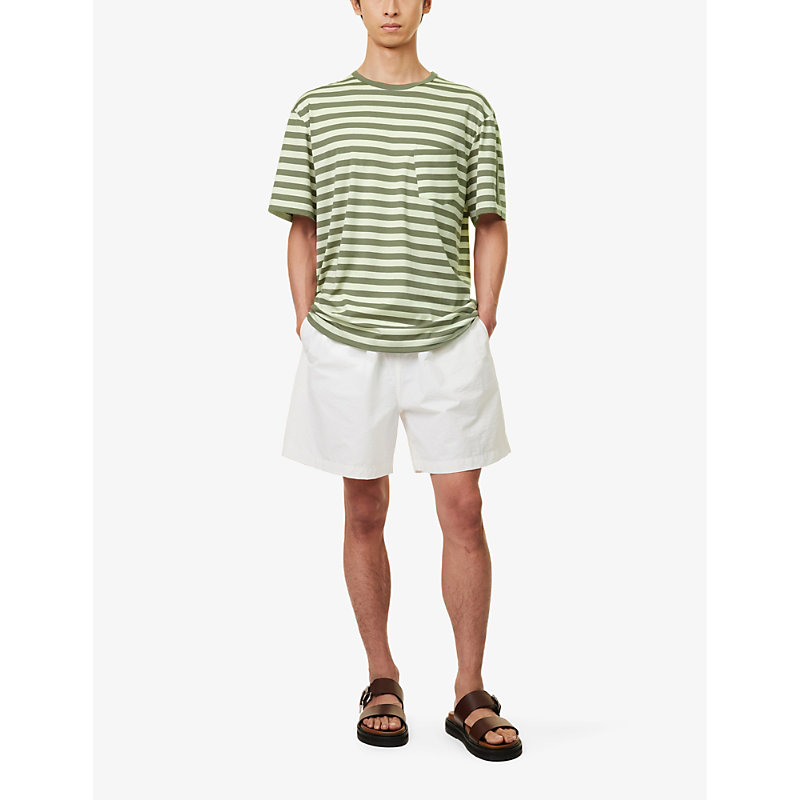 Shop Sunspel Men's Green Stone Wide Stripe X Nigel Cabourn Striped Cotton-jersey T-shirt