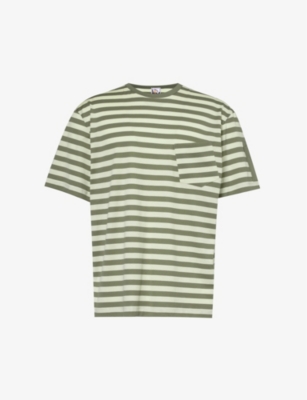 Sunspel Mens Green Stone Wide Stripe X Nigel Cabourn Striped Cotton-jersey T-shirt