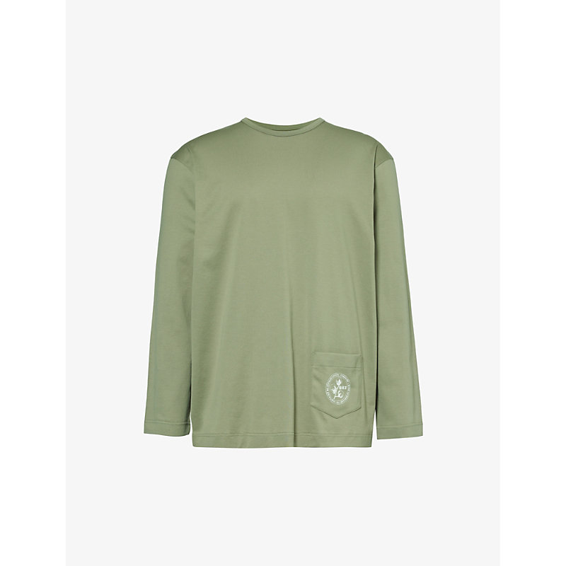 Sunspel Mens Army Green X Nigel Cabourn Patch-pocket Cotton-jersey T-shirt
