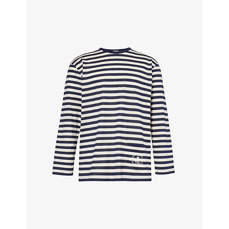 Sunspel Mens Navy White Stripe X Nigel Cabourn Striped Cotton-jersey T-shirt