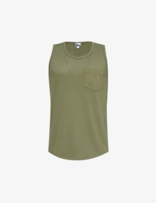 Sunspel Mens Army Green X Nigel Cabourn Sleeveless Cotton-mesh Top