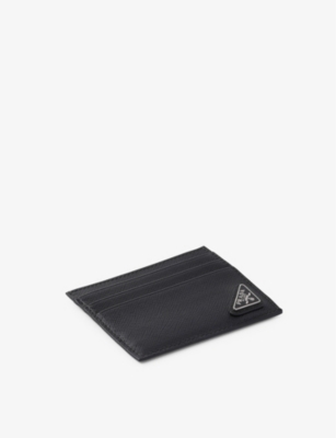 Shop Prada Mens Black Triangle-plaque Leather Card Holder