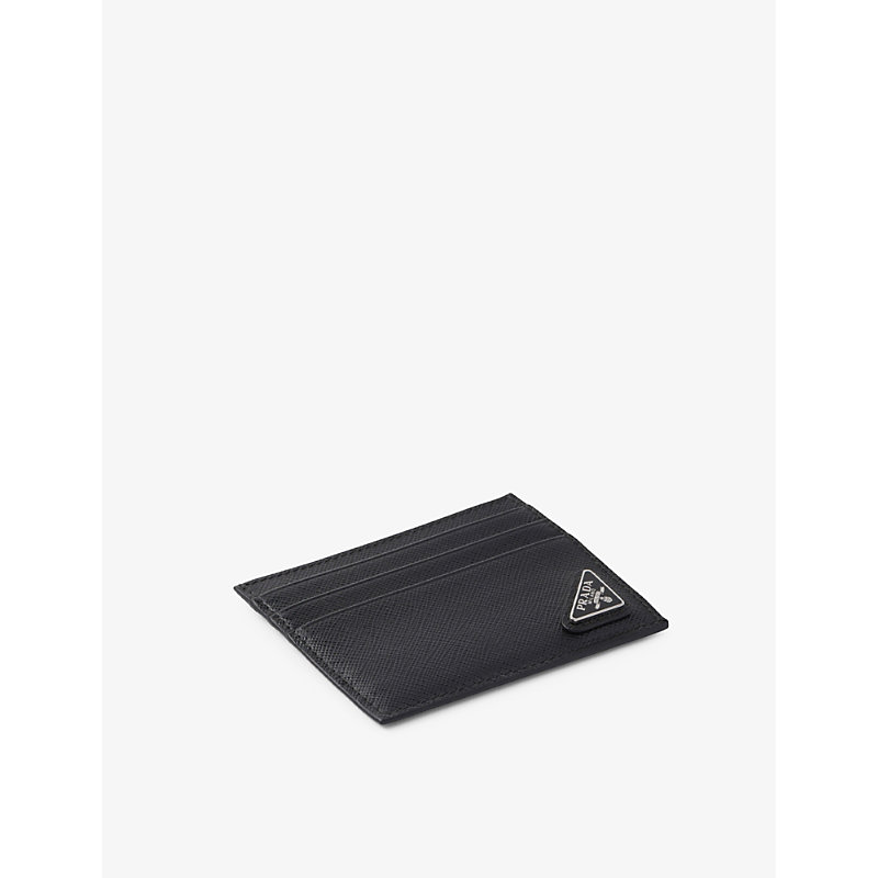 Shop Prada Mens Black Triangle-plaque Leather Card Holder