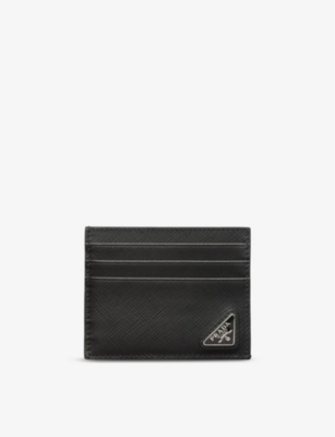 Prada Mens Black Triangle-plaque Leather Card Holder