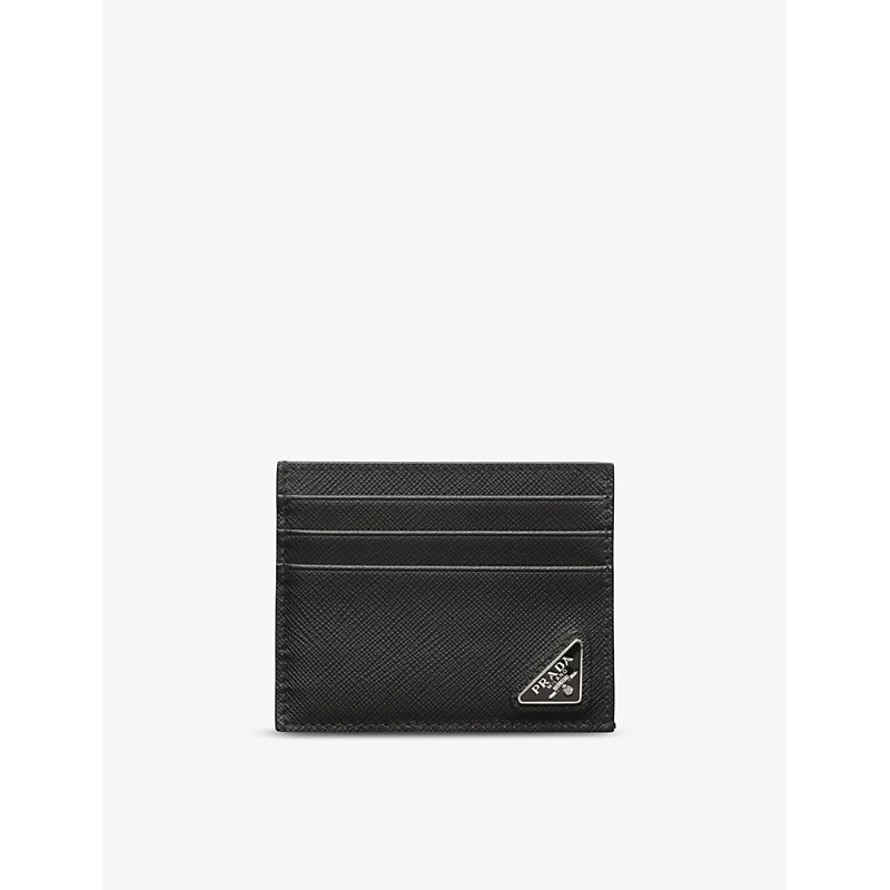 Prada Mens Black Triangle-plaque Leather Card Holder