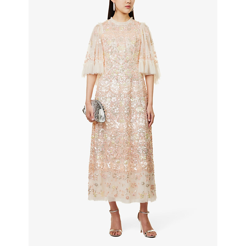 Shop Needle & Thread Needle And Thread Women's Cream Garden Delight Sequin-embellished Recycled-polyester Maxi Dress