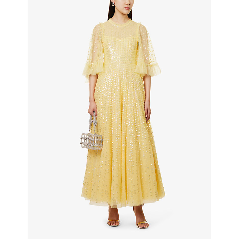 Shop Needle & Thread Needle And Thread Women's Lemon Raindrop Sequin-embellished Recycled-polyester Maxi Dress