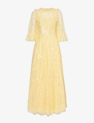 Needle & Thread Needle And Thread Womens Lemon Raindrop Sequin-embellished Recycled-polyester Maxi Dress