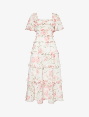 Shop Needle & Thread Summer Posy Floral-print Woven Midi Dress In Moonshine