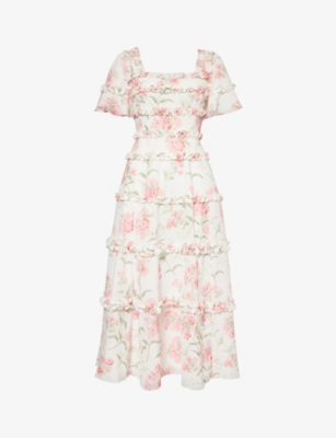Needle & Thread Needle And Thread Womens Moonshine Summer Posy Floral-print Woven Midi Dress In Moonshine
