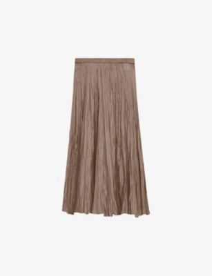 Shop Joseph Womens Frozen Mocha Sully Crinkled Silk-habotai Midi Skirt
