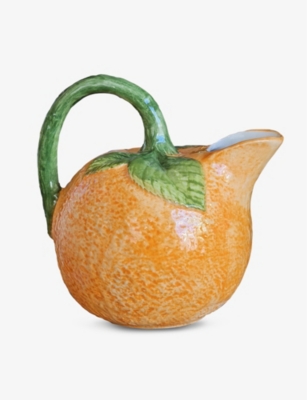 Shop Les Ottomans Range Hand-painted Ceramic Jug 15cm In Orange