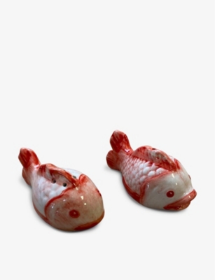 LES OTTOMANS: Fishes hand-painted ceramic salt and pepper mills