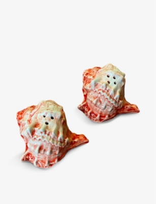 Les Ottomans Red Shell-shape Ceramic Salt And Pepper Pots In Red