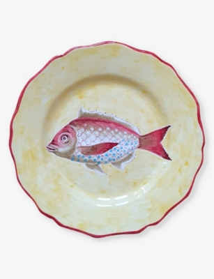 Shop Les Ottomans Fish Hand-painted Ceramic Plate 21cm In Yellow