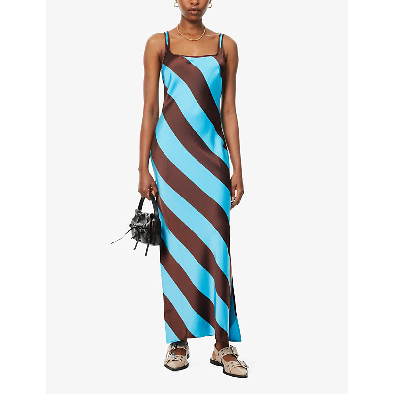 Shop Samsoe & Samsoe Samsoe Samsoe Women's Swim Cap Sunna Striped Recycled Polyester-blend Maxi Dress