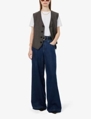 Paige Womens Michiru Portia Double-waistband Wide-leg High-rise Jeans In Michiru
