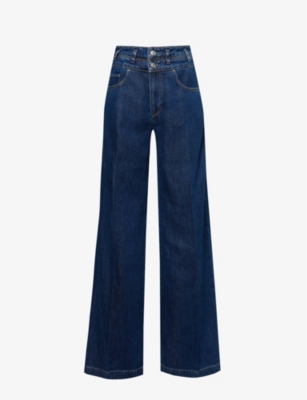 Paige Womens Michiru Portia Double-waistband Wide-leg High-rise Jeans In Michiru
