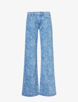 Paige Womens Ava Jacquard Toile Sonja Flared-leg Mid-rise Floral-print Stretch-denim Jeans