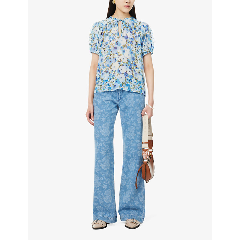 Shop Paige Women's French Blue Multi Dandelion Short-sleeve Silk Top