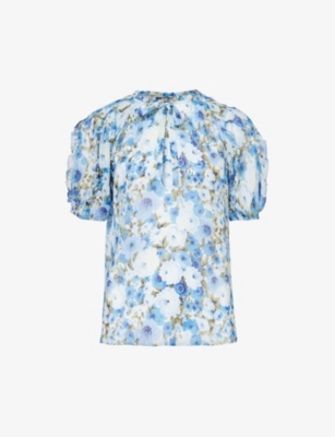 Shop Paige Dandelion Short-sleeve Silk Top In French Blue Multi