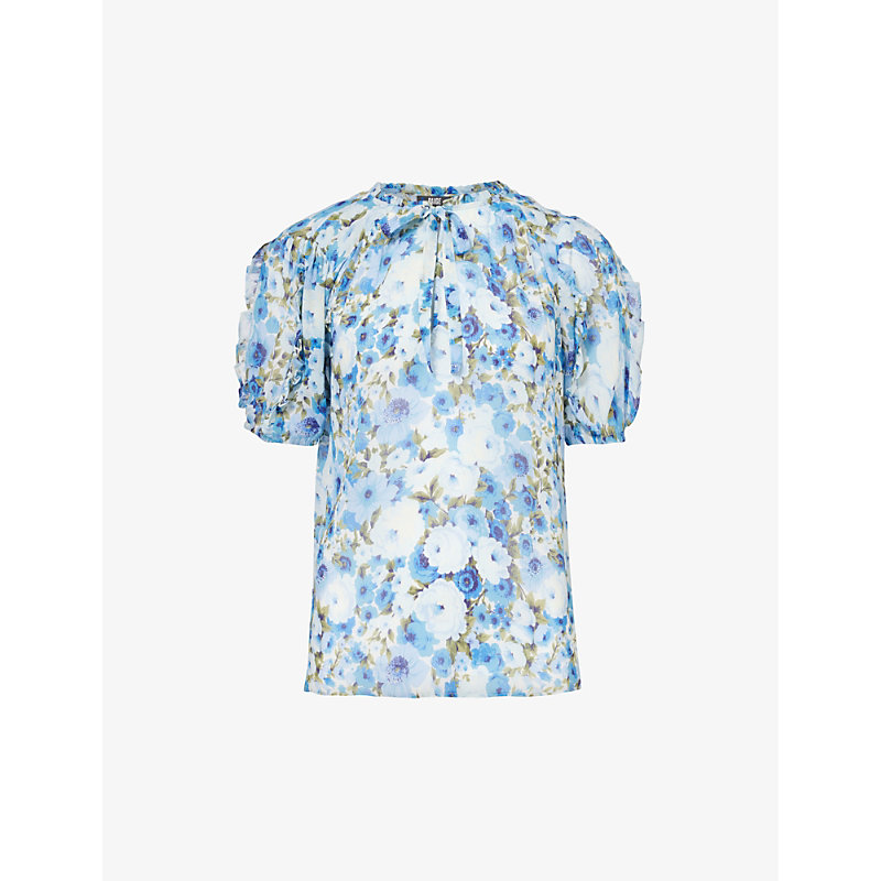 Shop Paige Dandelion Short-sleeve Silk Top In French Blue Multi