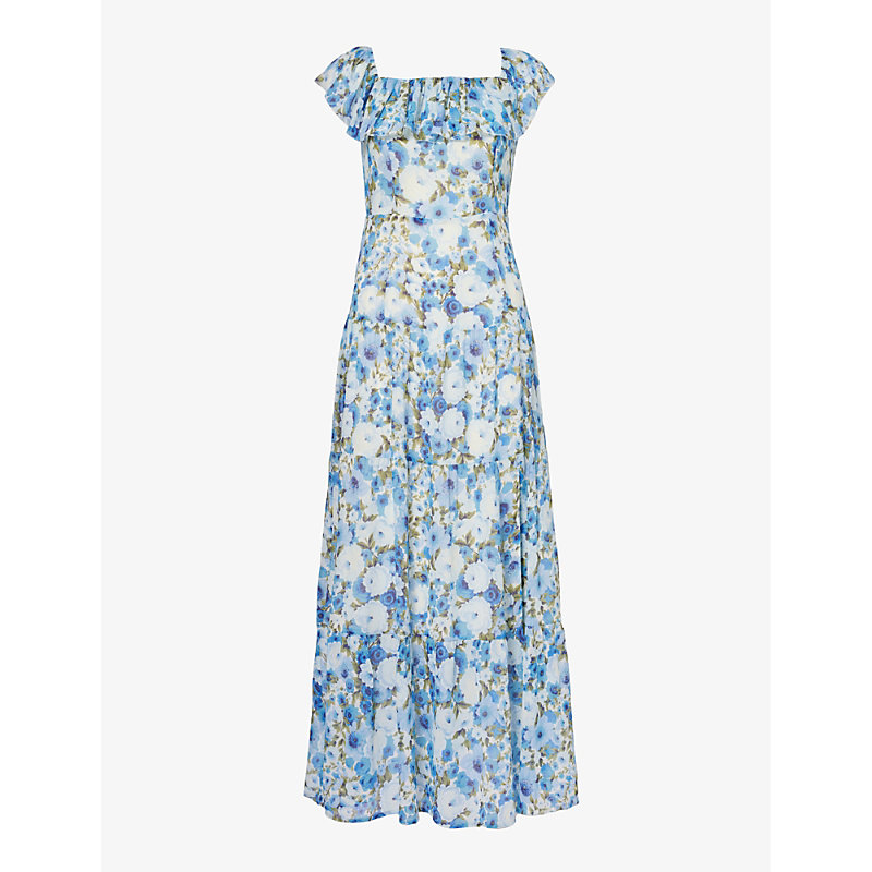 Paige Womens French Blue Multi Carmelia Floral-print Silk Maxi Dress