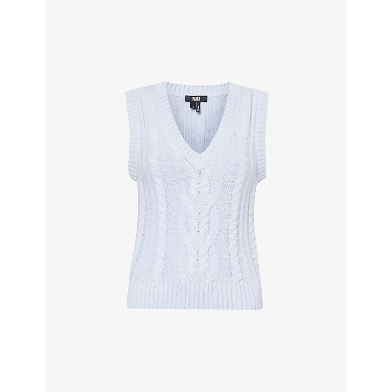 Shop Paige Womens Frost Blue Cheryl Cable-knit Organic-cotton And Recycled Nylon-blend Knitted Vest