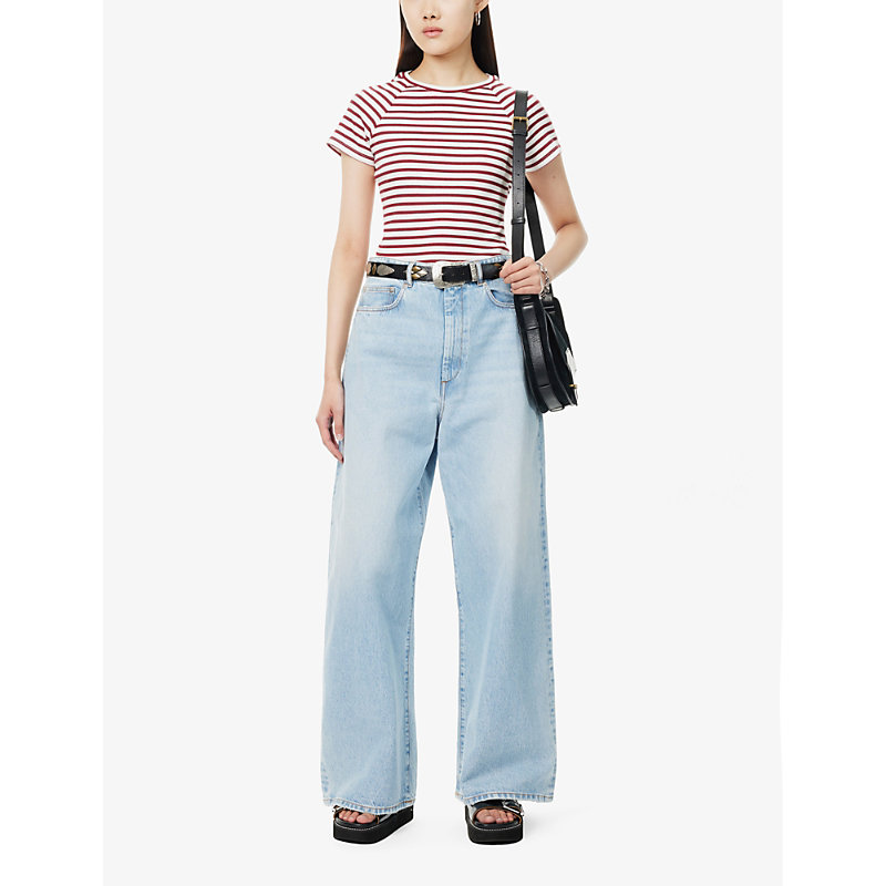 Shop Paige Womens Ivory Multi Stripe Bijou Striped Slim-fit Stretch-woven T-shirt