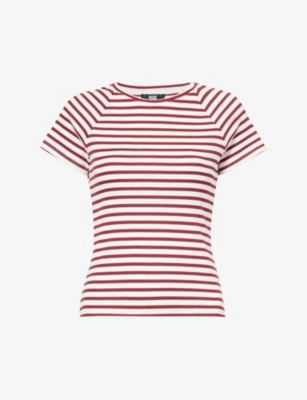 Shop Paige Women's Ivory Multi Stripe Bijou Striped Slim-fit Stretch-woven T-shirt
