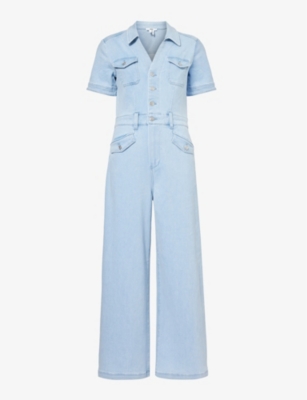 Shop Paige Harper Flared-leg Stretch-denim Jumpsuit In Kokomo