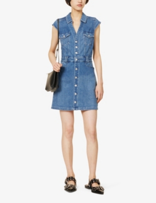 Shop Paige Jaxsyn V-neck Stretch-denim Mini Dress In Kamilla
